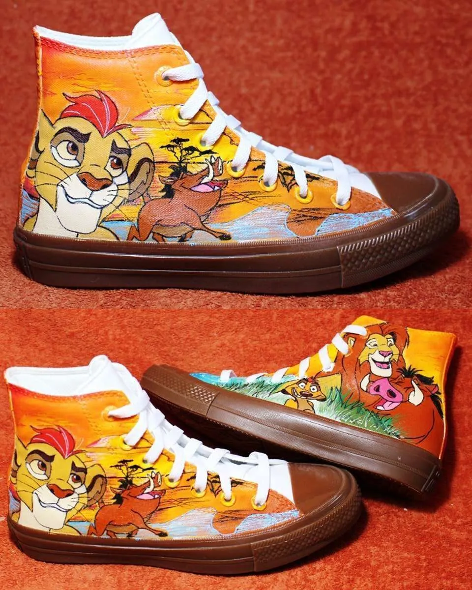 Converse All Star Re Leone sneakers dipinte a mano cartone