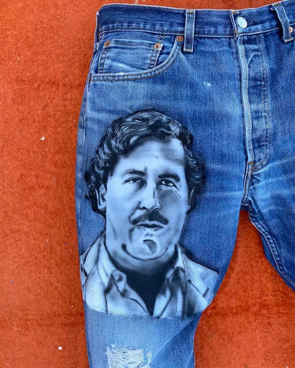 Levi's Vintage Pablo Escobar dollari jeans dipinto dark