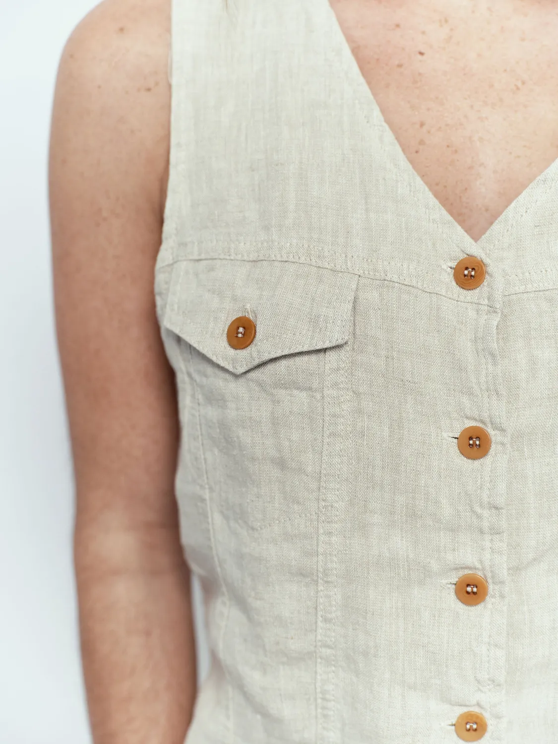 Acquaverde Trucker gilet lino Natural taglio dritto