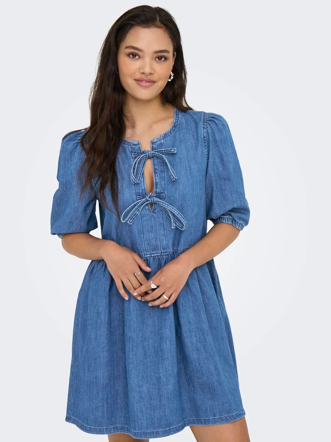 ONLY Onlclara Puff Bow Dress DNM AKM vestito XS denim