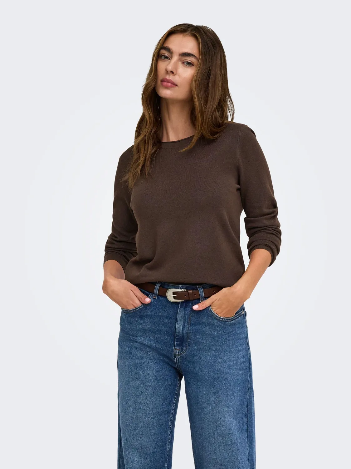 ONLY Onlloyal LS Oneck maglia marrone torta cioccolato
