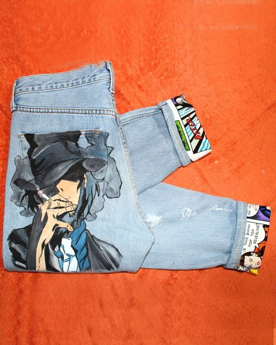 Levi's Vintage Jigen Lupin jeans dipinti a mano su misura