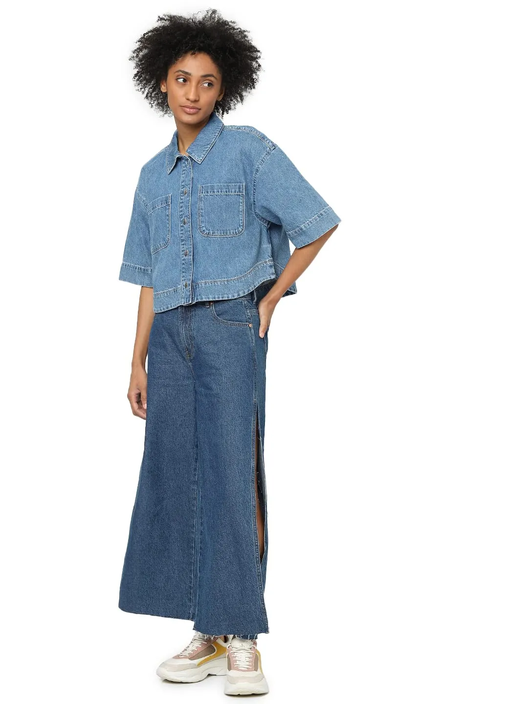 ONLY Onlcleo camicia jeans light blue denim lavaggio chiaro