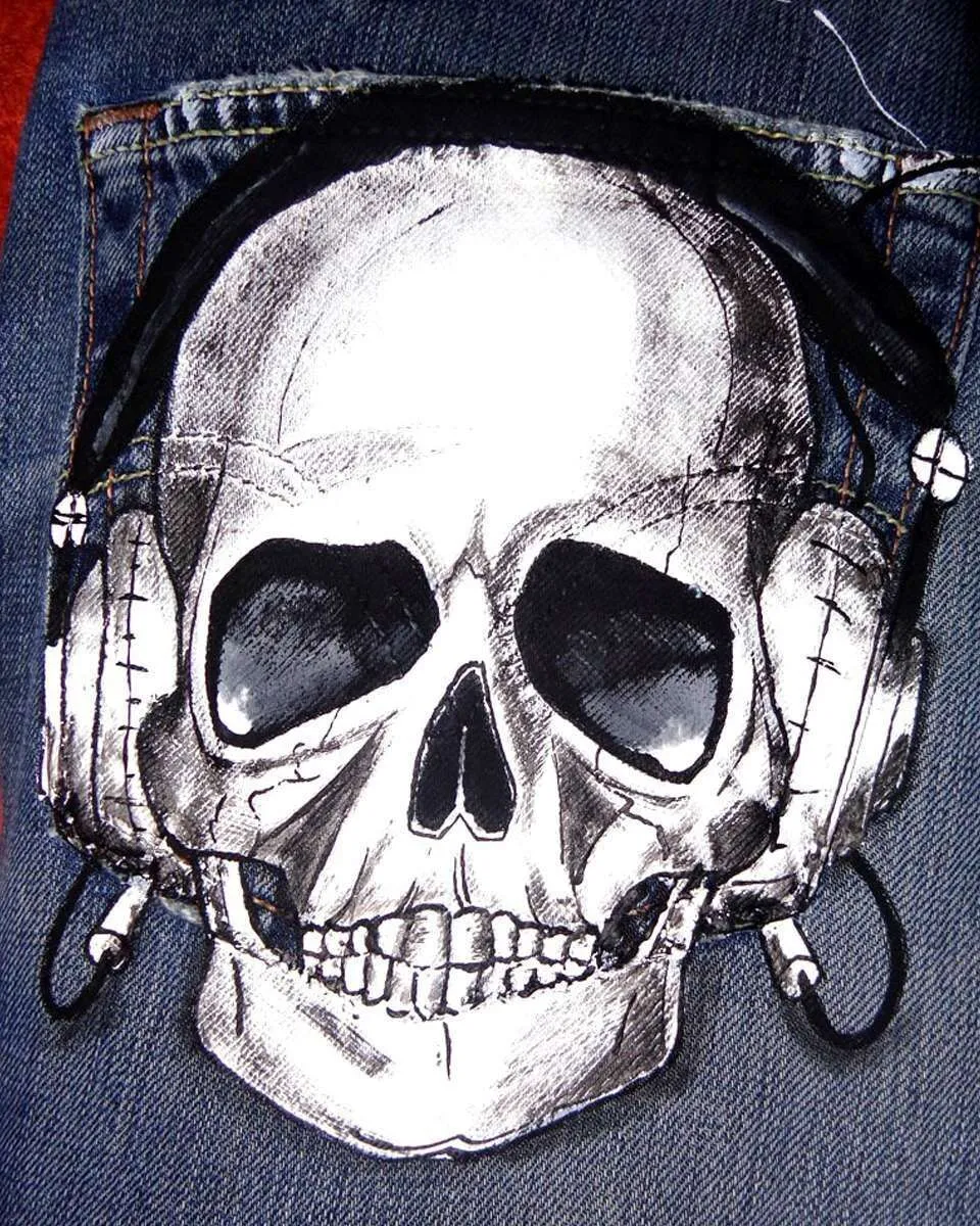 Never Say Never Levi's Vintage Teschio DJ Quadretti Jeans Custom