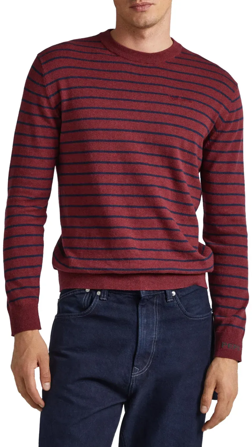 Pepe Jeans Andre Stripes maglia uomo grigio maniche lunghe