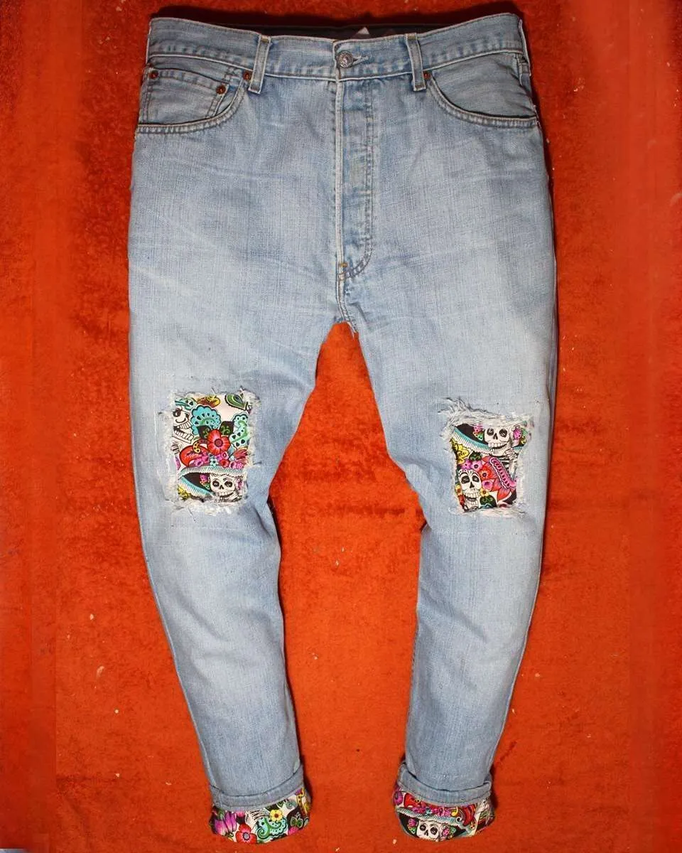 Levi's Vintage Jeans Custom Teschi Fiori Messicani