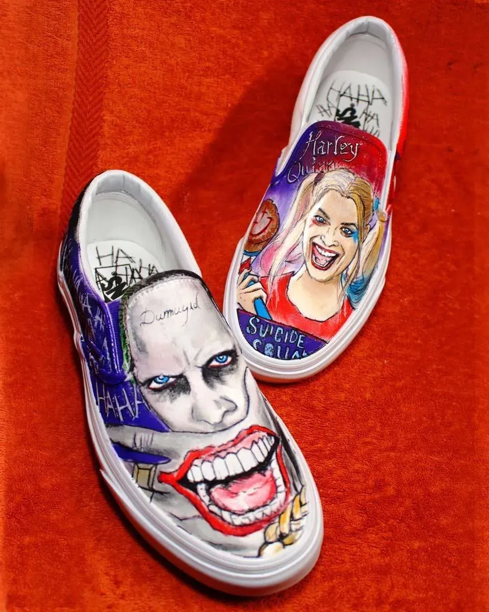 Never Say Never Suicide Squad slip-on dipinte a mano Joker Harley Quinn