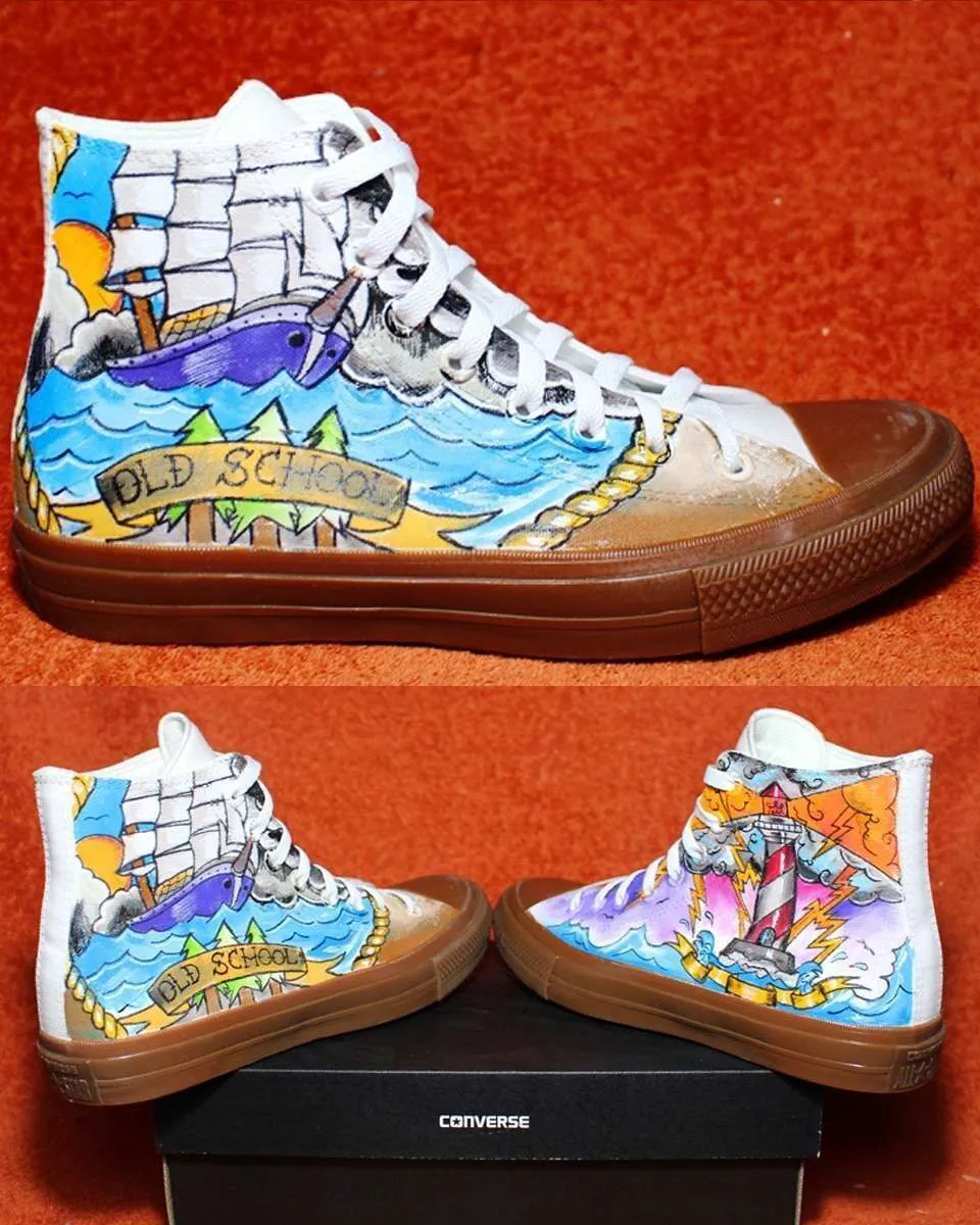 Converse All Star sneakers dipinte faro nave old school