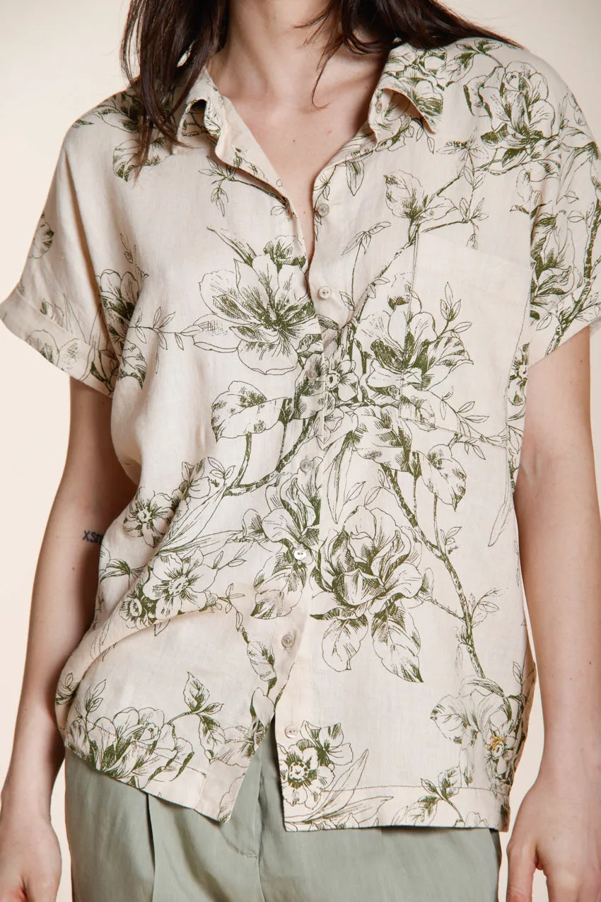 Mason's Livia camicia donna beige fiori lino