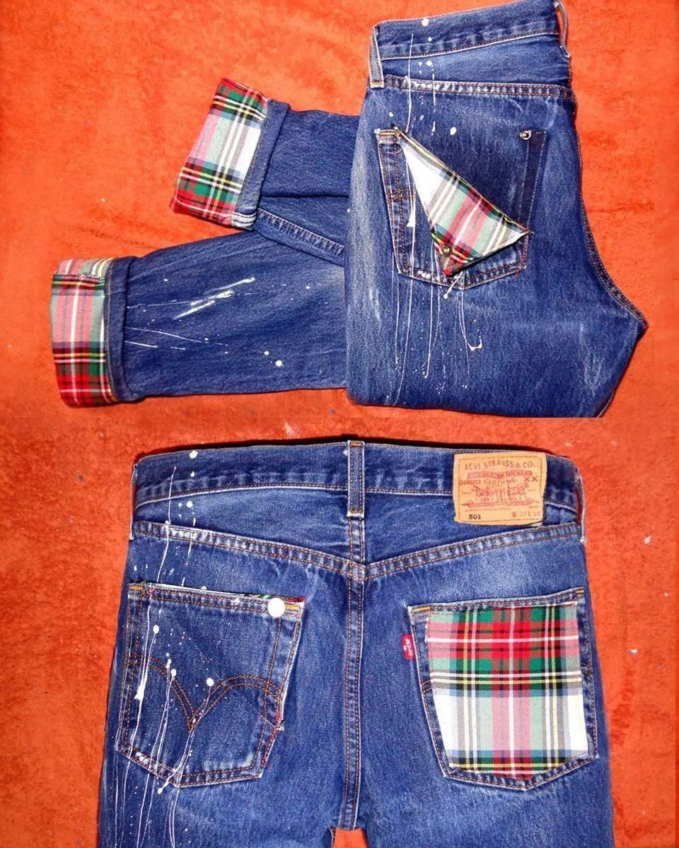 Never Say Never Scozzese Chiaro jeans personalizzati vintage