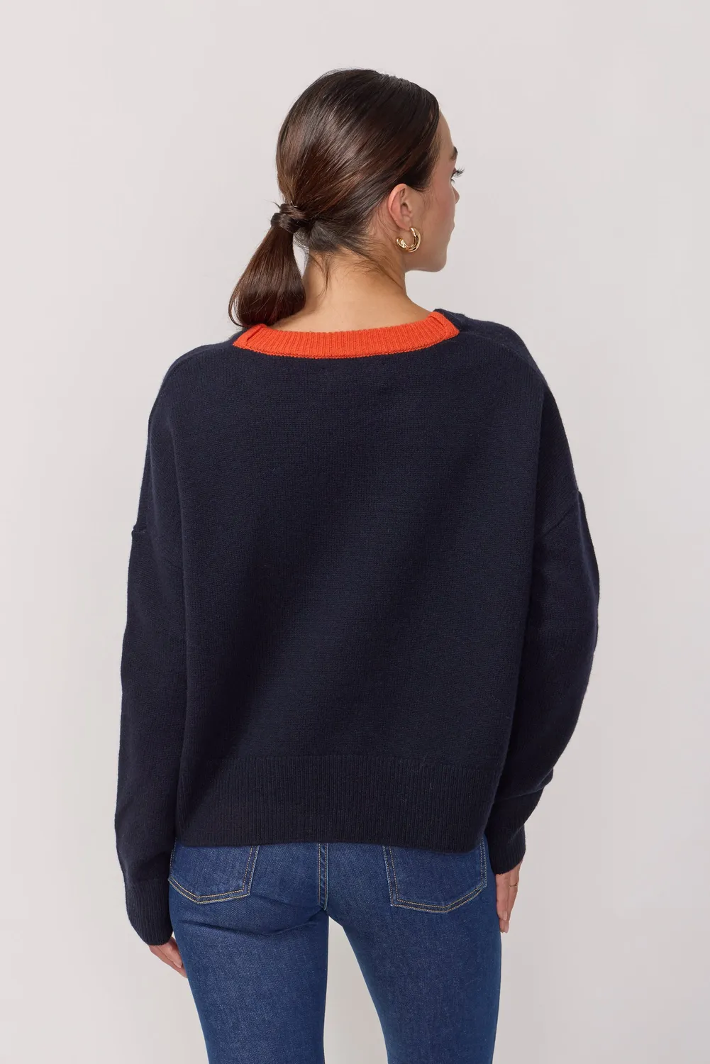 Acquaverde Classique pull encre et orange merino