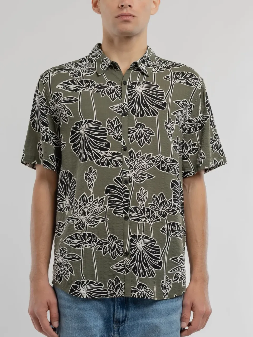 Teddy Smith C-Dixon Camicia Uomo Kaki Fiori Viscosa
