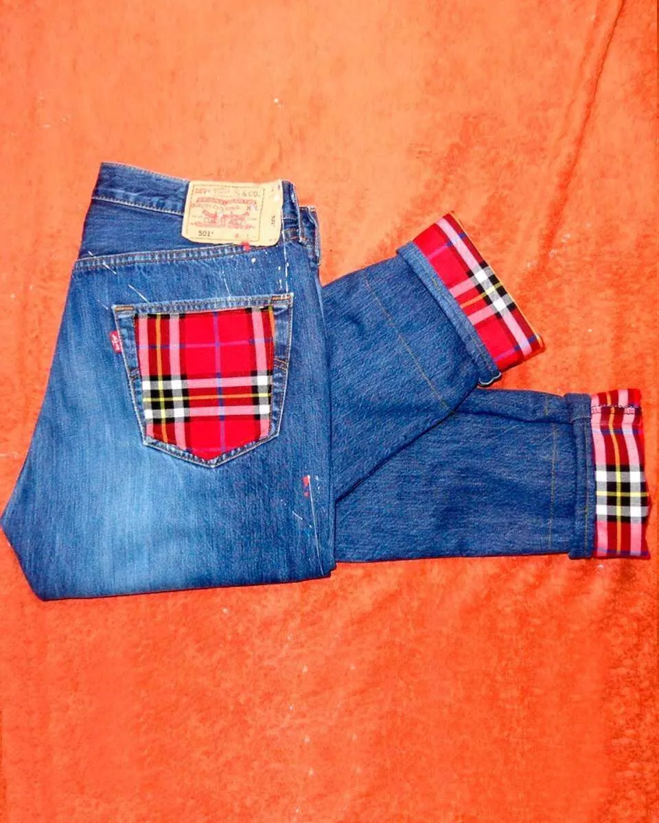 Never Say Never Levi's Vintage Burberry Rosso jeans tessuto