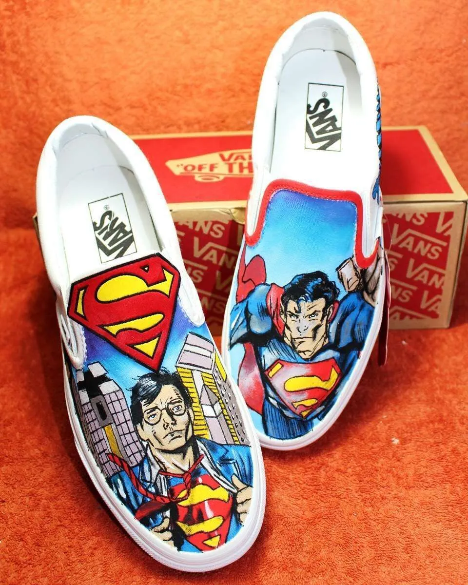 Vans Slip-On Superman scarpe dipinte a mano fumetti