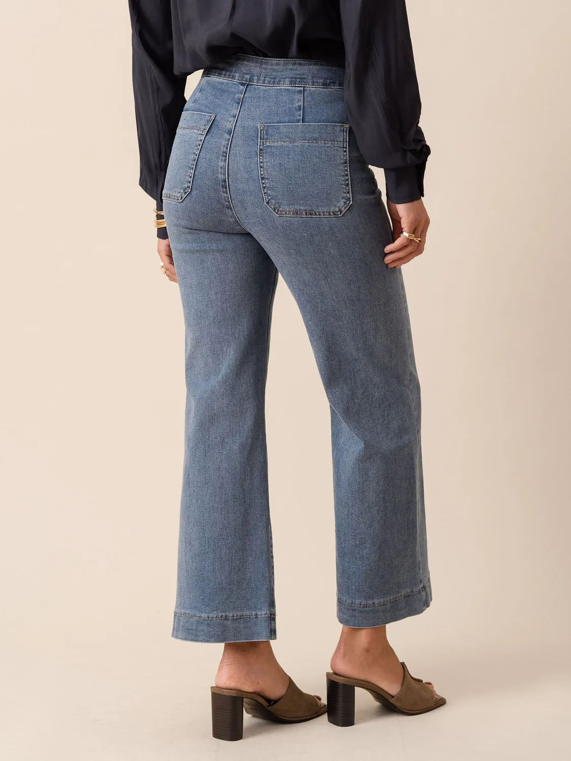 Oraije Victorine jeans wide blu stone con bottoni