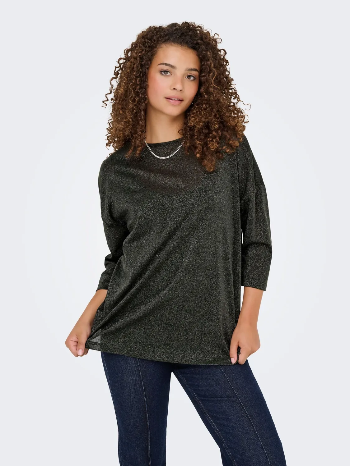 ONLY Onlsilvery Glamour top lurex 3/4 nero S