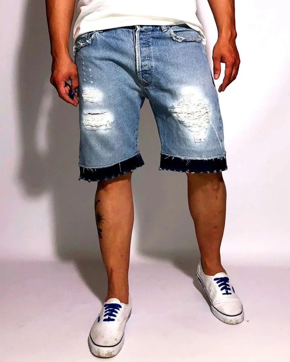 Never Say Never Bermuda Levi's Destroyed Denim Dark short jeans