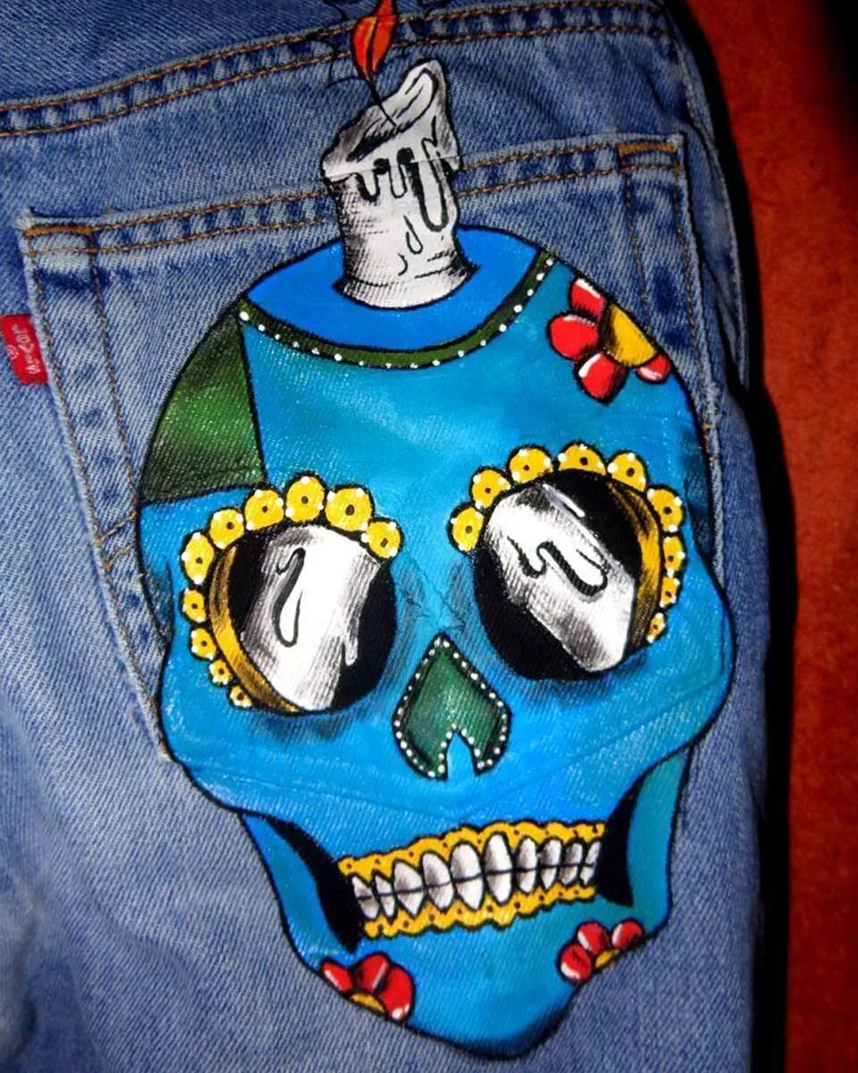 Levi's Vintage jeans teschio celeste tessuto check custom