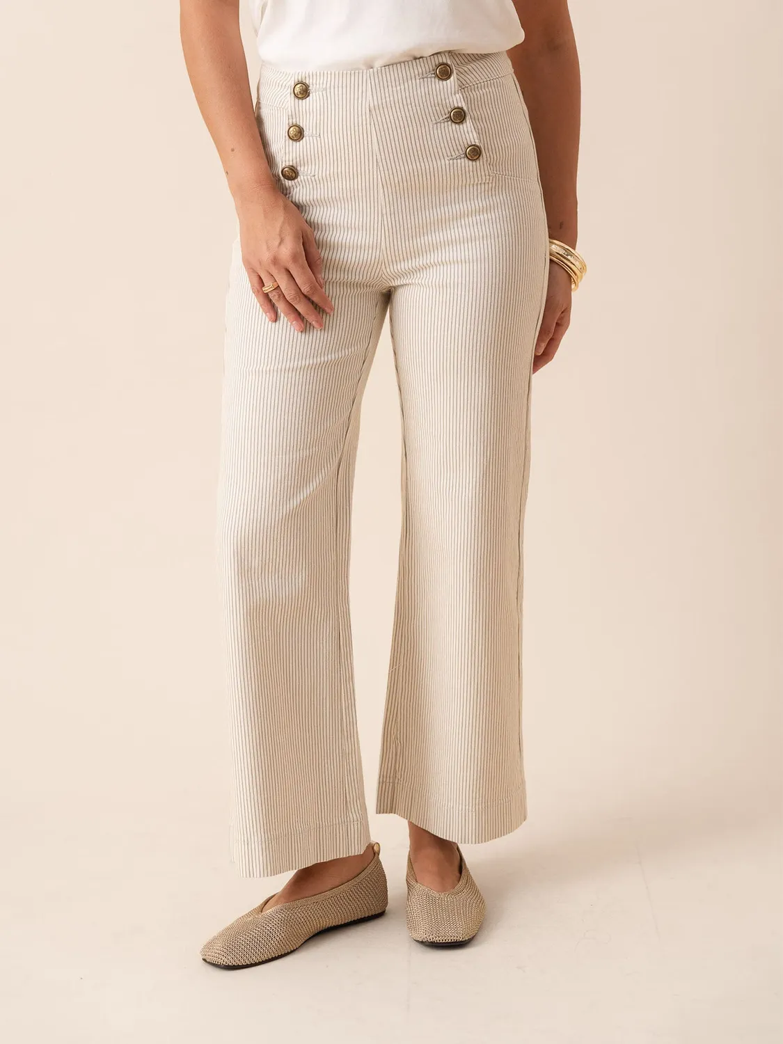 Oraije Victorine jeans wide donna verde a righe