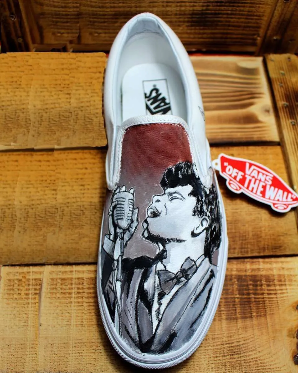 Never Say Never Vans Slip-On Elvis James Brown sneakers dipinte