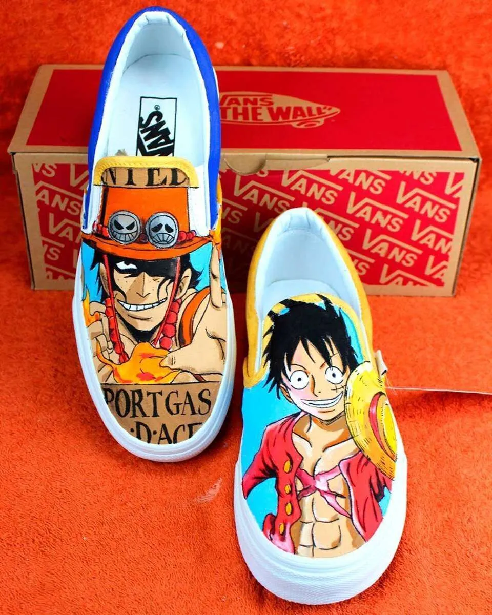 Never Say Never Vans Slip-On Luffy Ace scarpe nere dipinte a mano