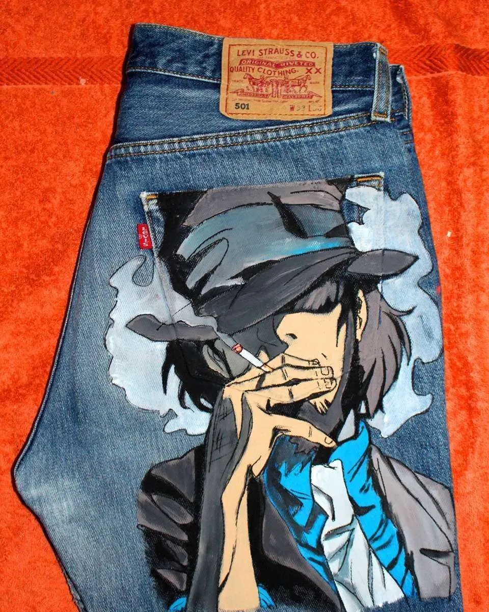 Levi's Vintage Jigen Lupin jeans dipinti a mano su misura