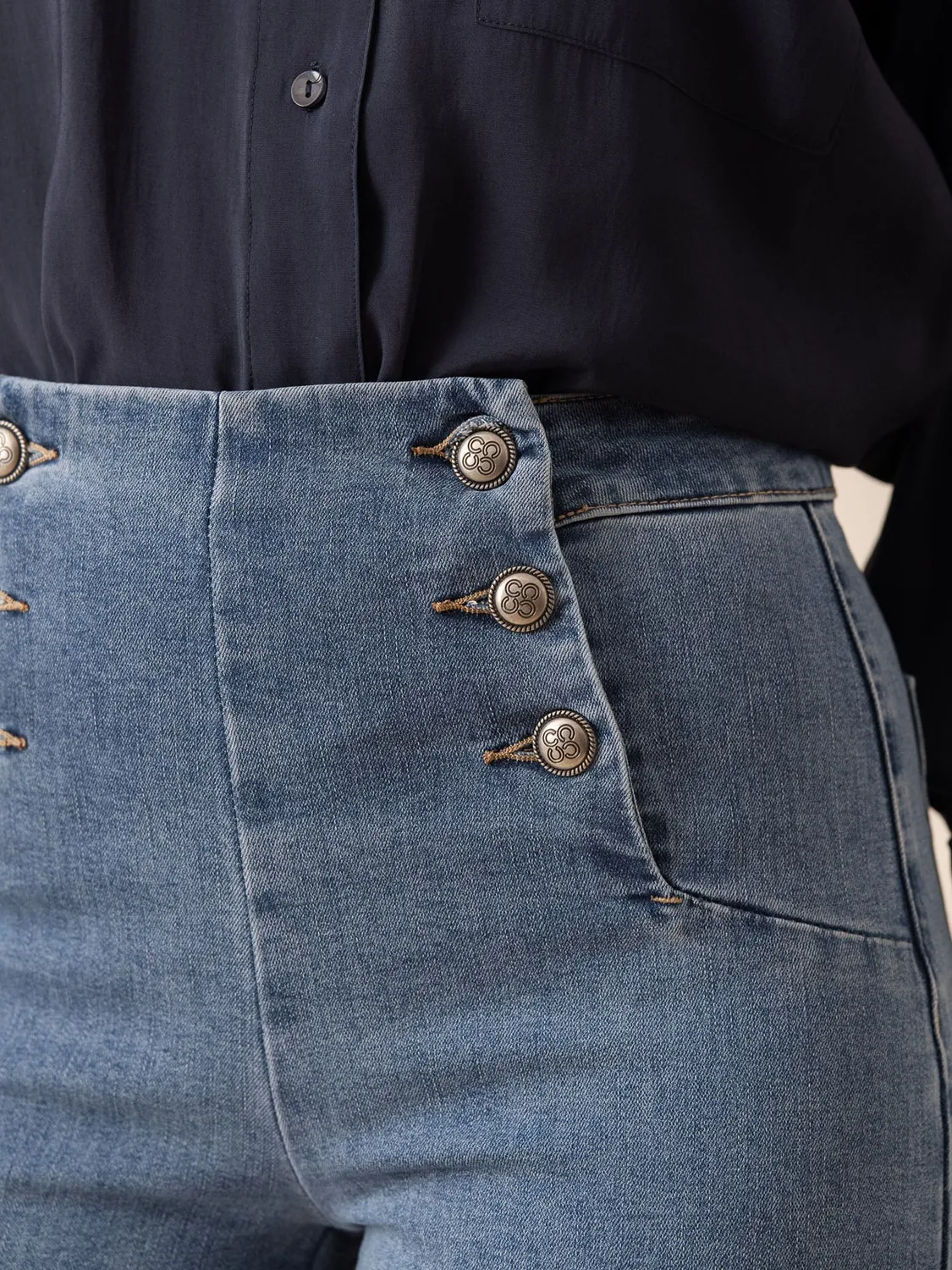 Oraije Victorine jeans wide blu stone con bottoni