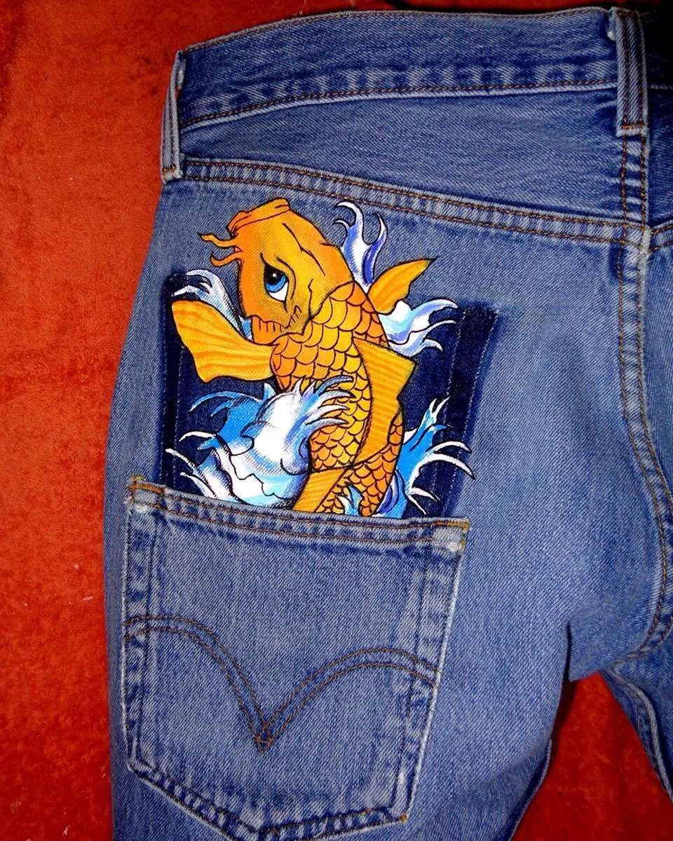 Levi’s Vintage Carpa Koi jeans dipinti a mano giapponesi