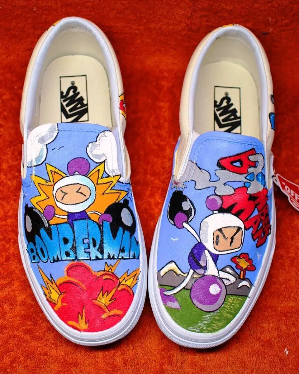 Vans Slip-On Bomberman anni 90 scarpe dipinte a mano