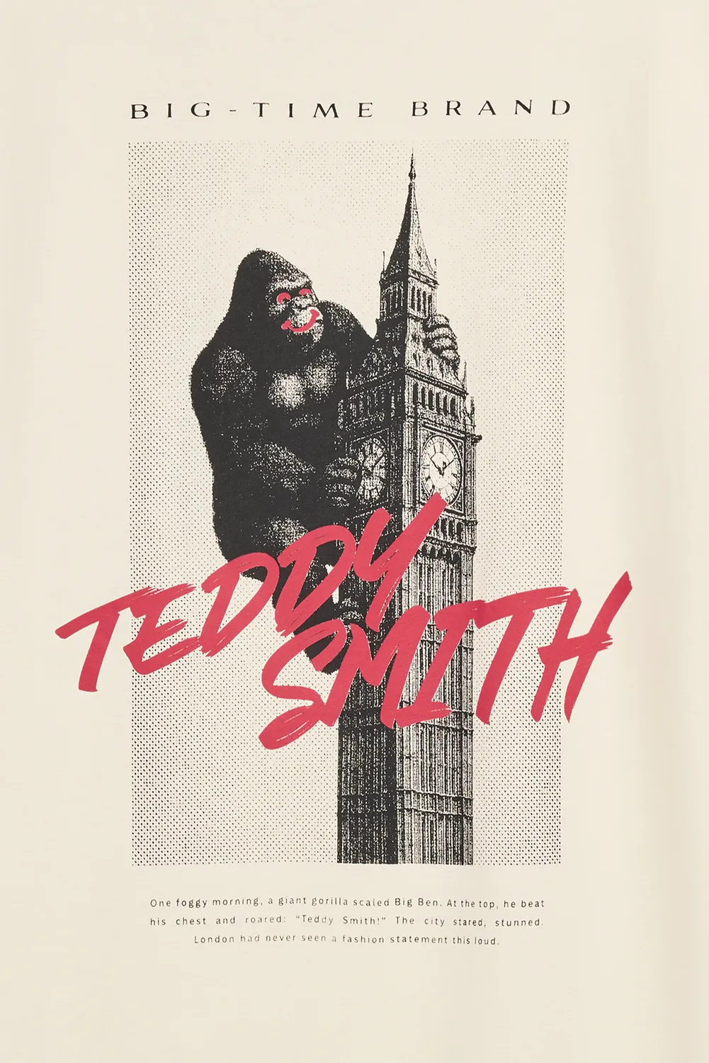 Teddy Smith T-Bigben T-Shirt Uomo Cream Stampa Grafica Cotone