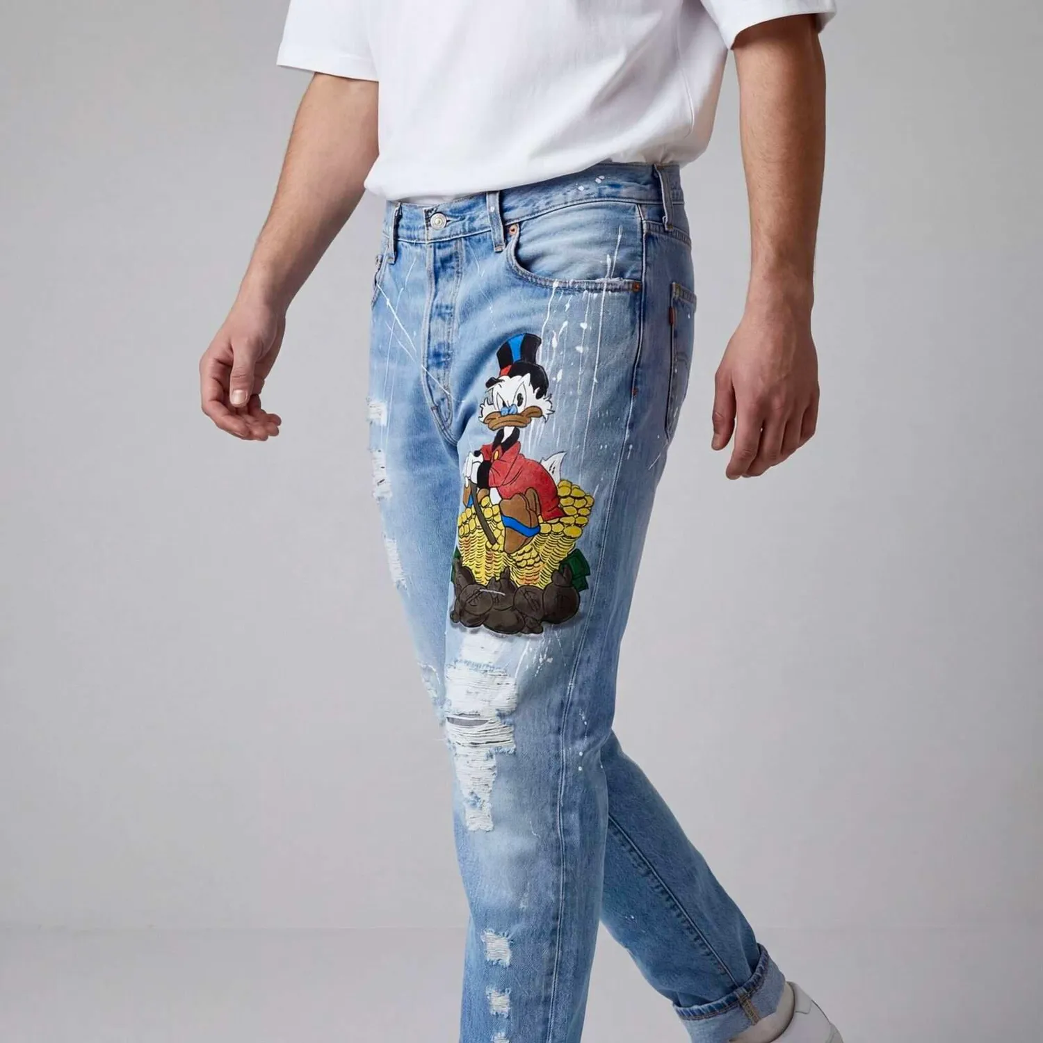 Never Say Never Zio Paperone Money Jeans Dipinti Mano