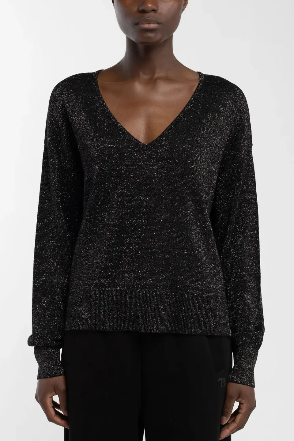 Teddy Smith Lizie Pull Donna Nero Lurex Scollo V