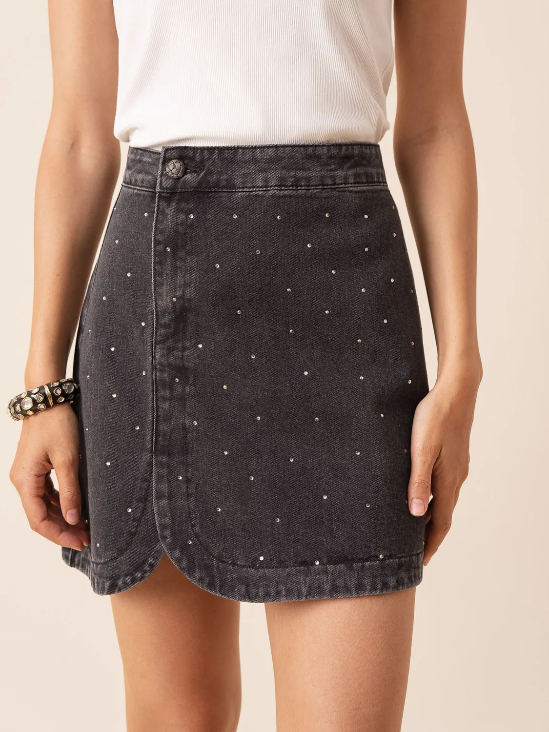 Oraije Jusline gonna jeans grigia svasata