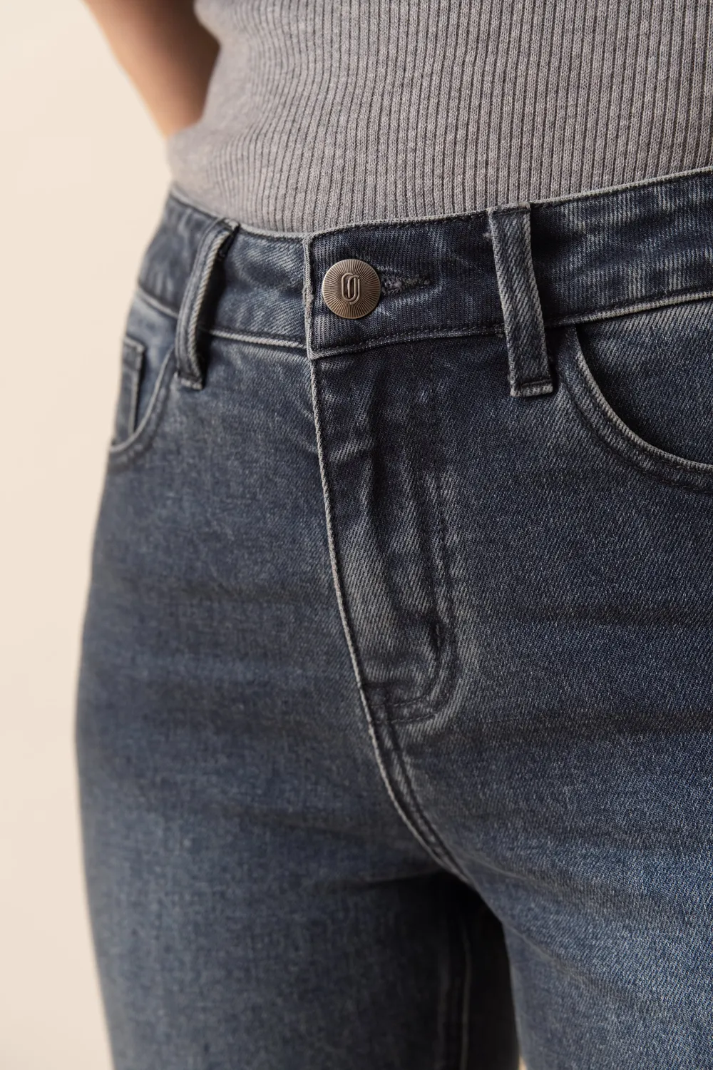 Oraije Mia jeans mom fit grigio blu denim per petite
