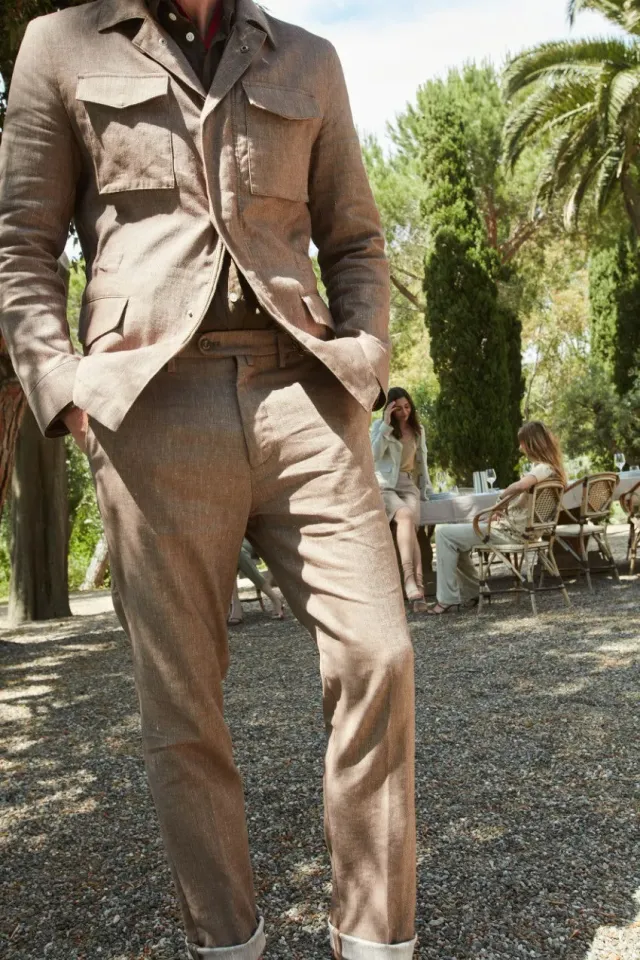 Mason's Boston pantalone chino uomo tortora lino relaxed