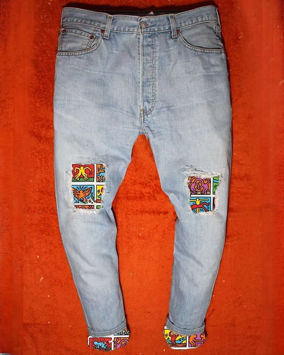 Levi's Vintage Keith Haring jeans con tessuto custom