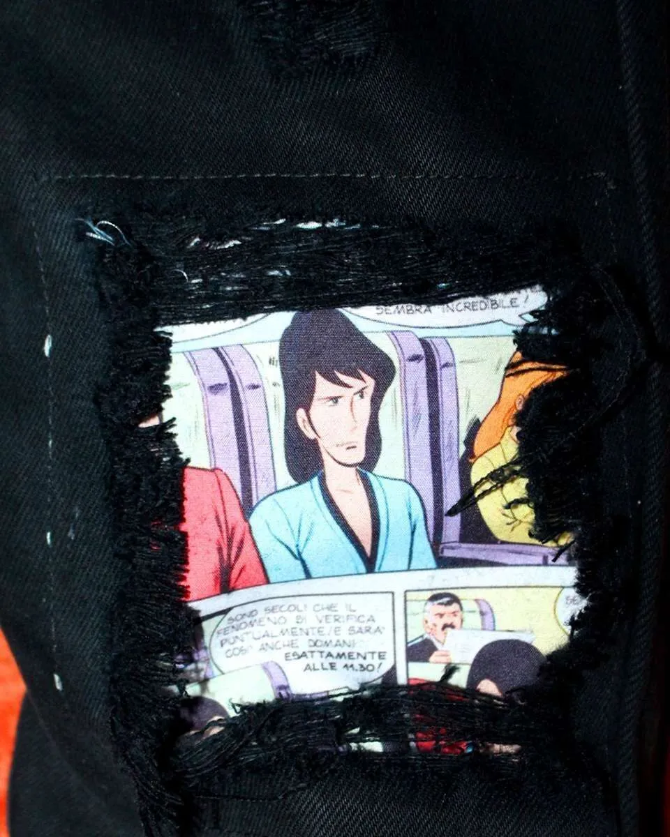 Never Say Never Levi's Vintage Lupin jeans dipinti neri fumetti