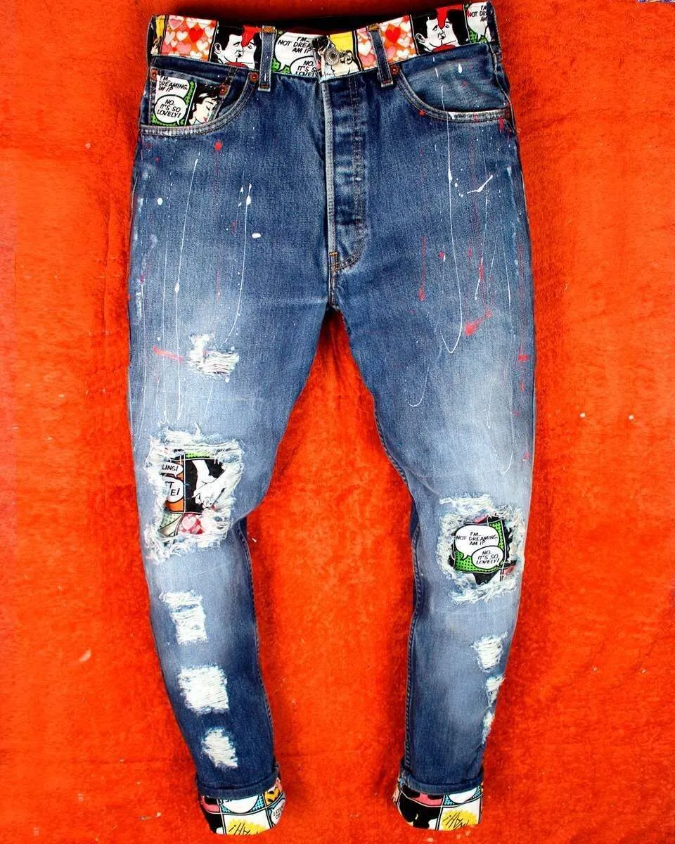 Levi’s Vintage Superman jeans dipinti fumetti custom