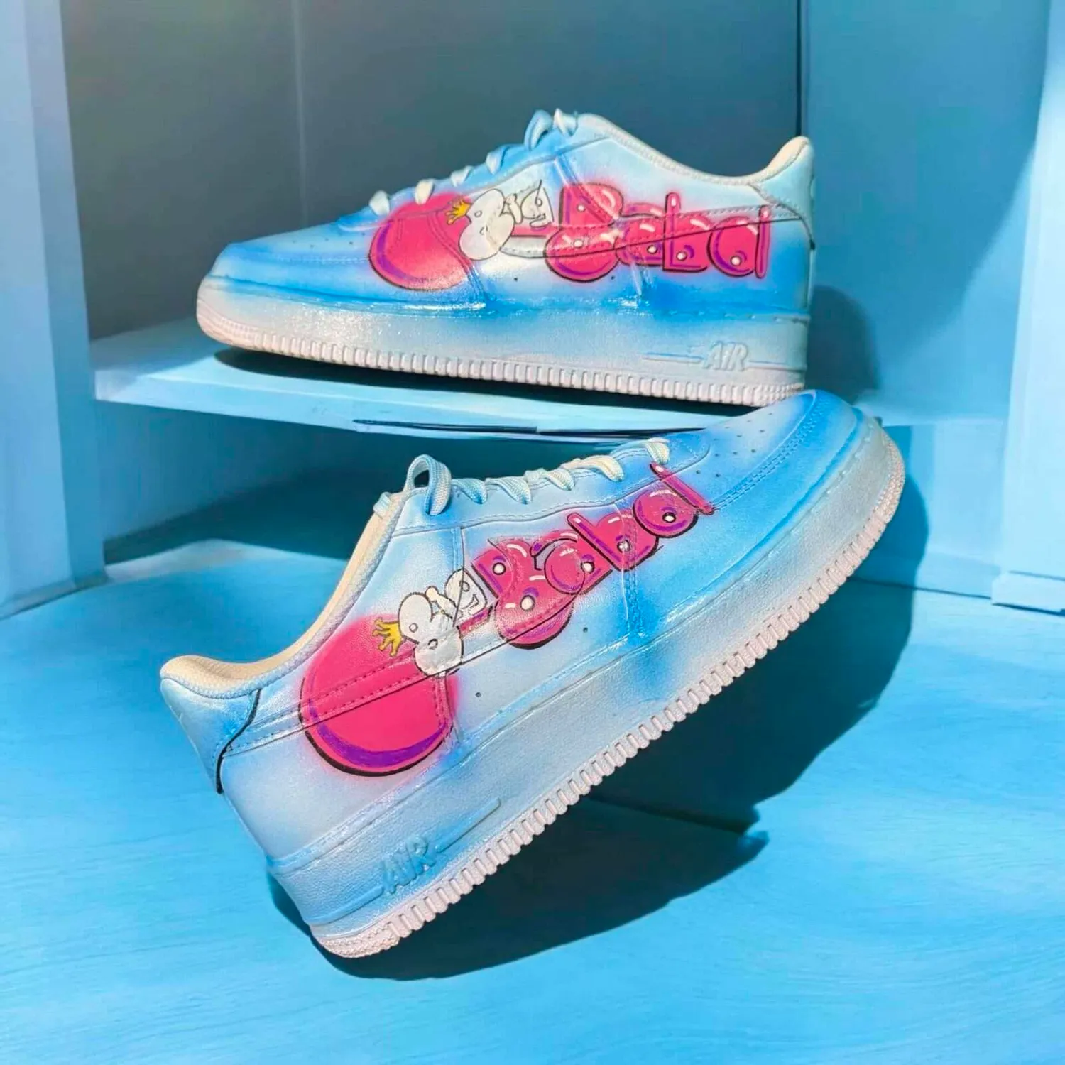 Never Say Never Air Force 1 Big Babol Blue sneakers dipinte