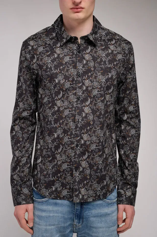 Teddy Smith Carton ML Stretch camicia uomo nera slim