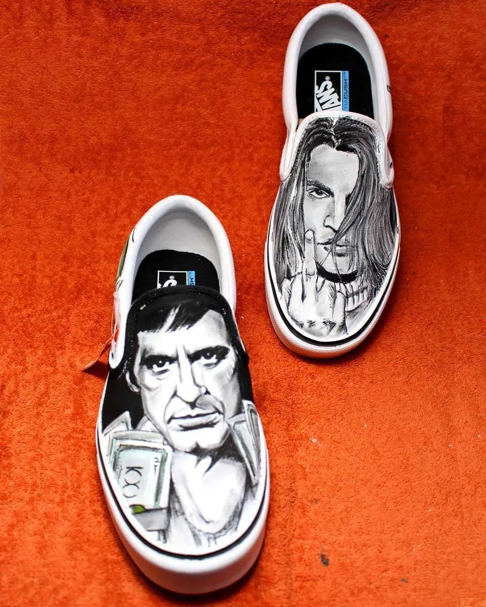 Never Say Never Vans Slip-On Scarface Blow sneakers dipinte a mano