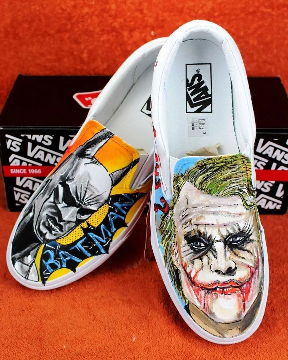 Never Say Never Slip-On Joker Batman vans dipinte a mano viola