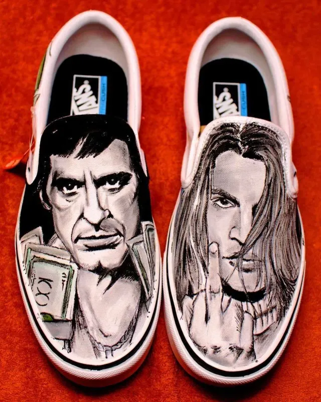 Never Say Never Vans Slip-On Scarface Blow sneakers dipinte a mano