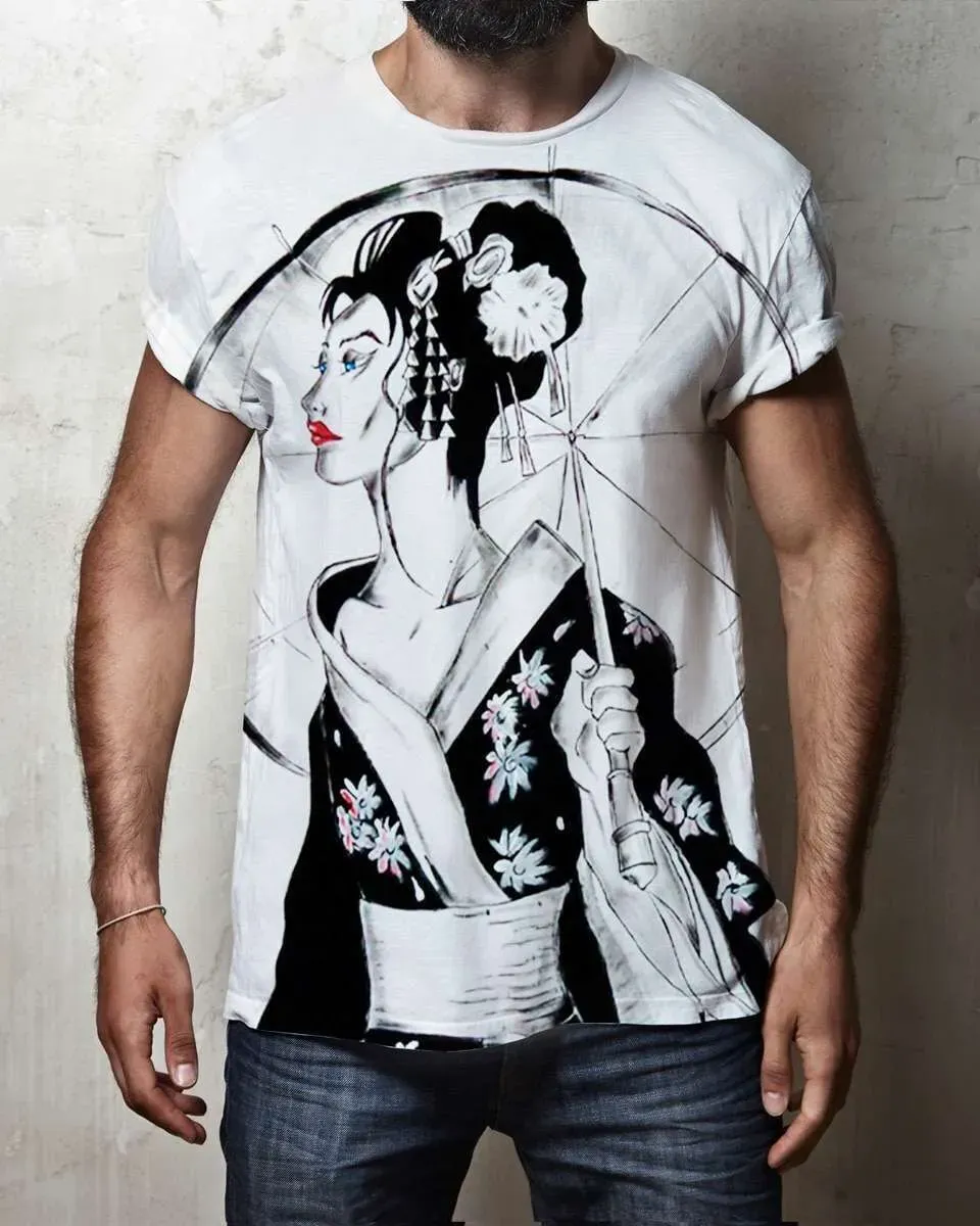 Never Say Never Geisha Ombrello t-shirt dipinta a mano