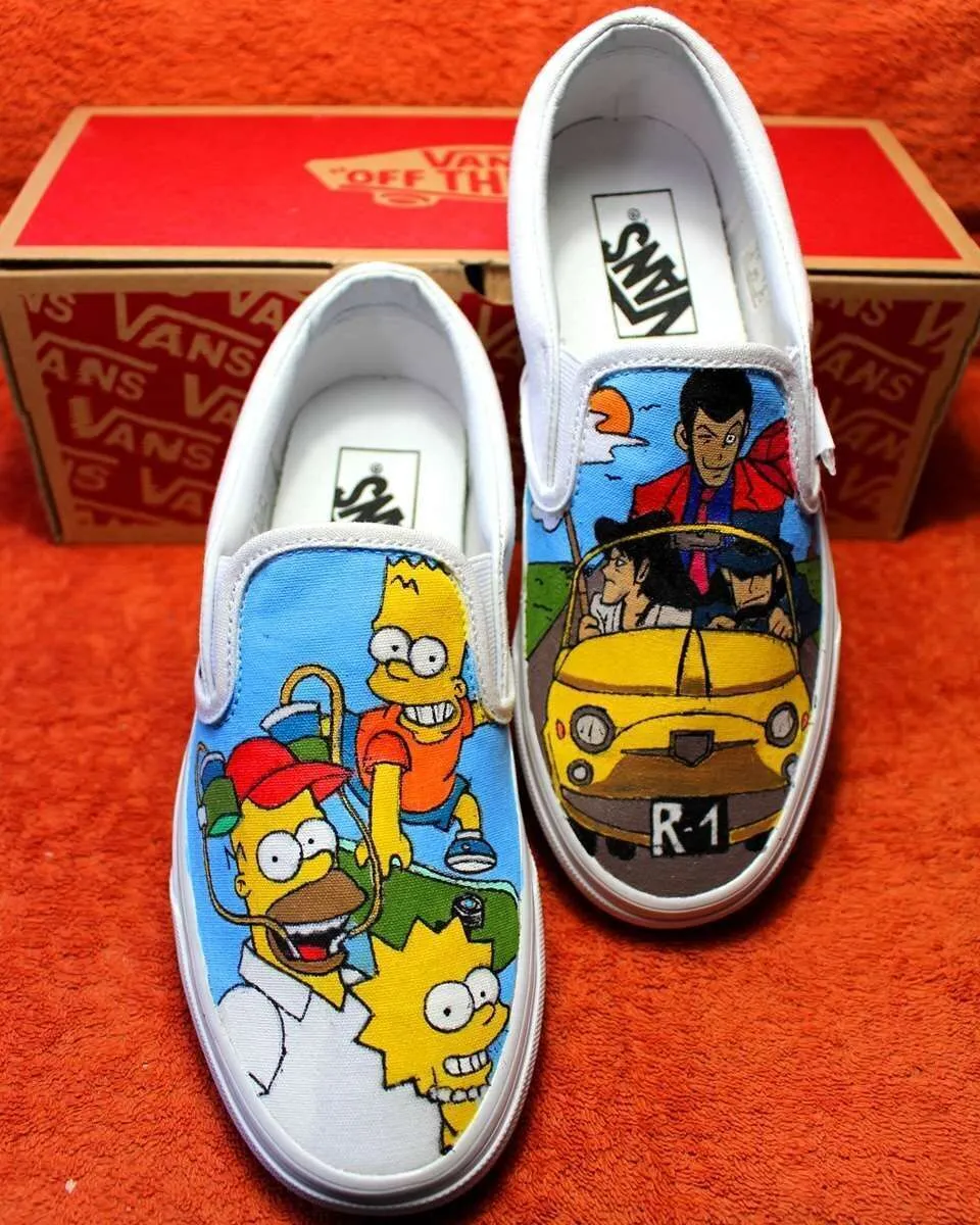 Vans Slip-On Simpsons Lupin sneakers dipinte a mano