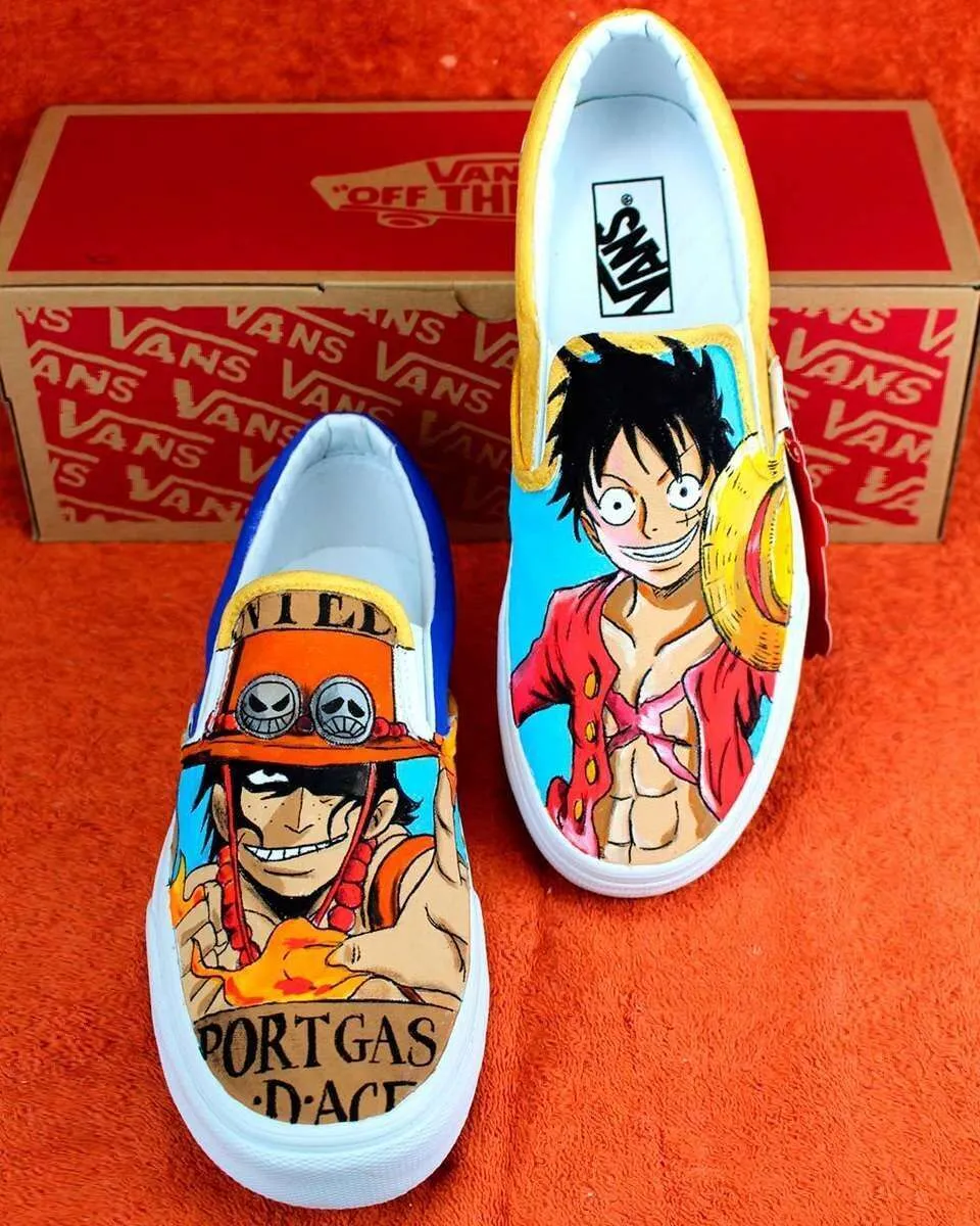 Never Say Never Vans Slip-On Luffy Ace scarpe nere dipinte a mano