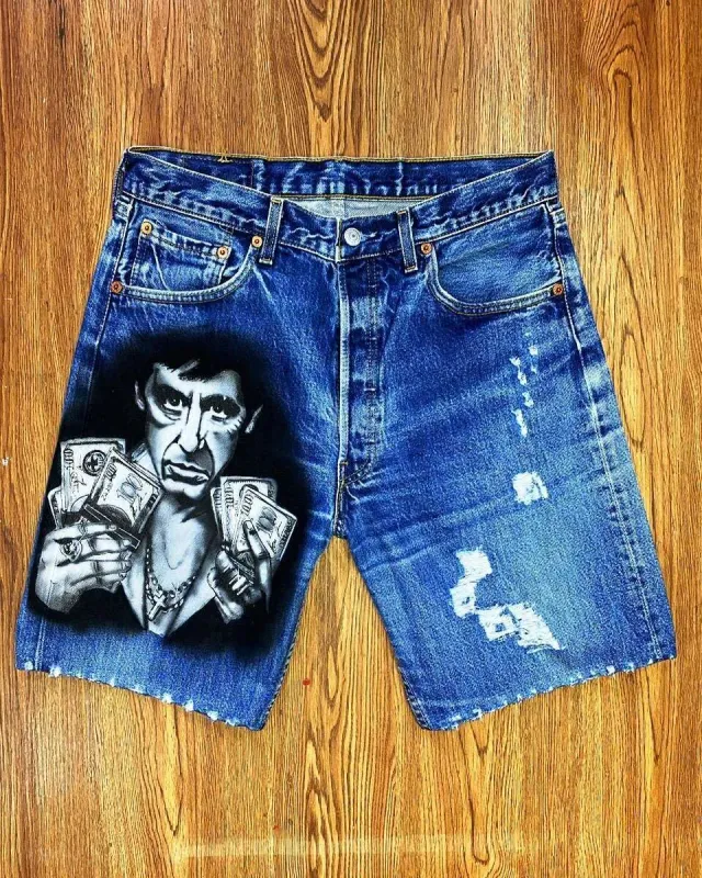 Bermuda Levi’s Vintage Scarface Tony Montana short dipinto a mano
