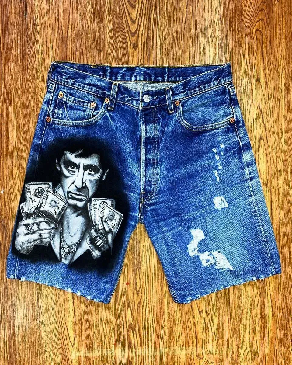 Bermuda Levi’s Vintage Scarface Tony Montana short dipinto a mano