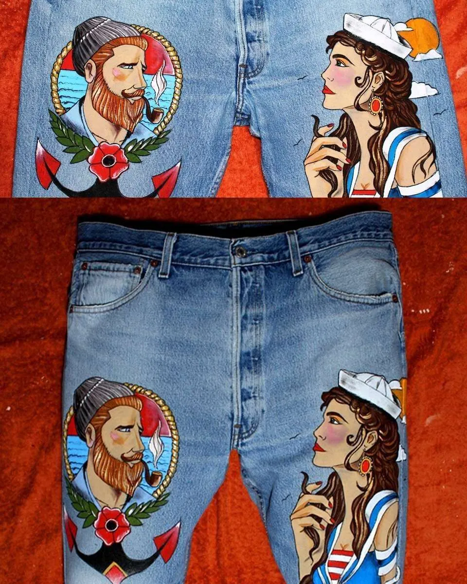 Never Say Never Levi's Vintage Jeans Marinaio Sailor Dipinto