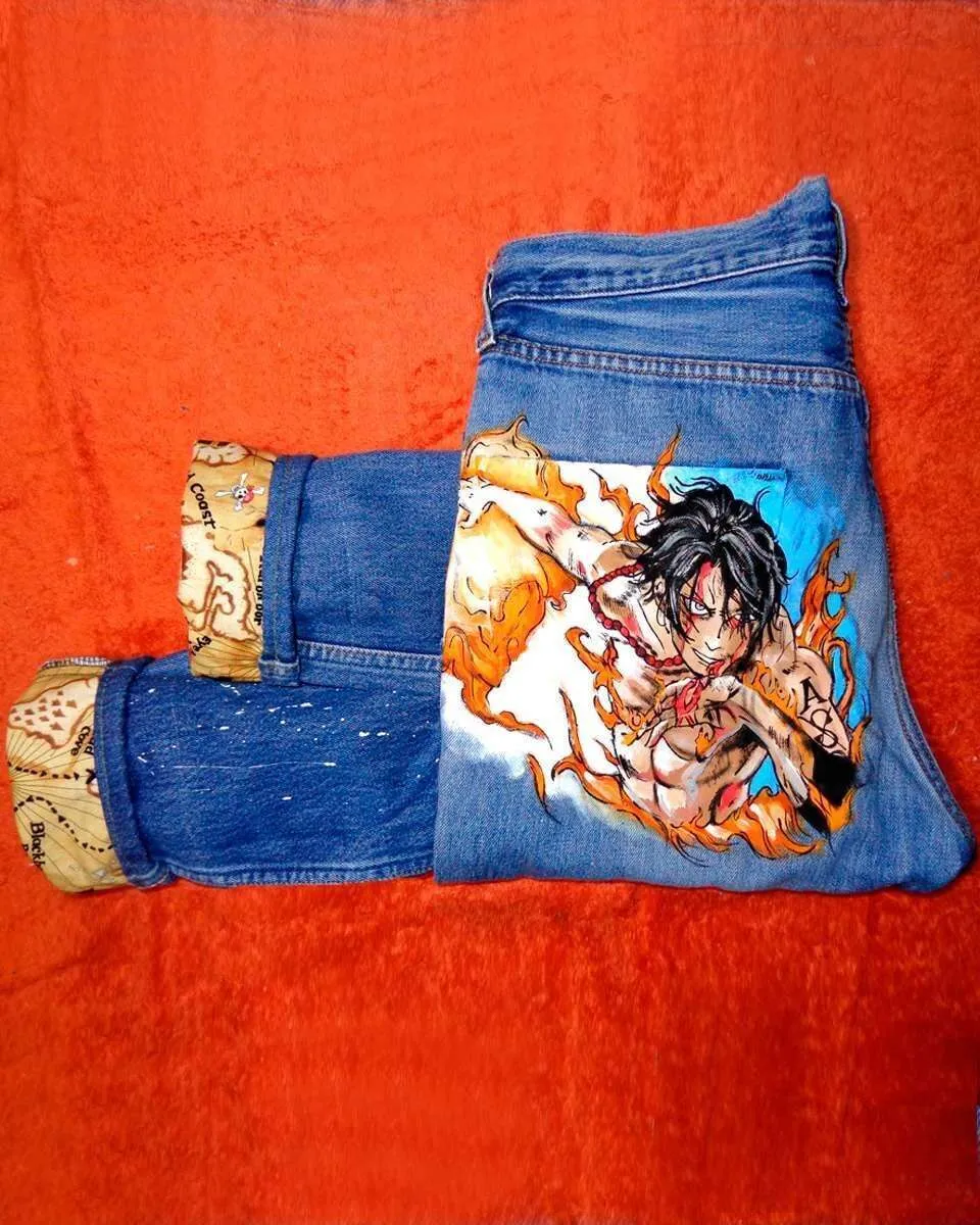 Never Say Never jeans Levi's vintage One Piece Ace dipinti a mano
